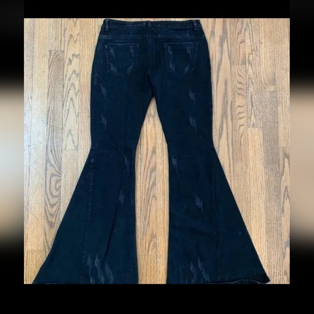 *ECRU LAB BLACK DISTRESSED SUPER FLARE LEG JEAN SZ M* - Picture 8 of 9